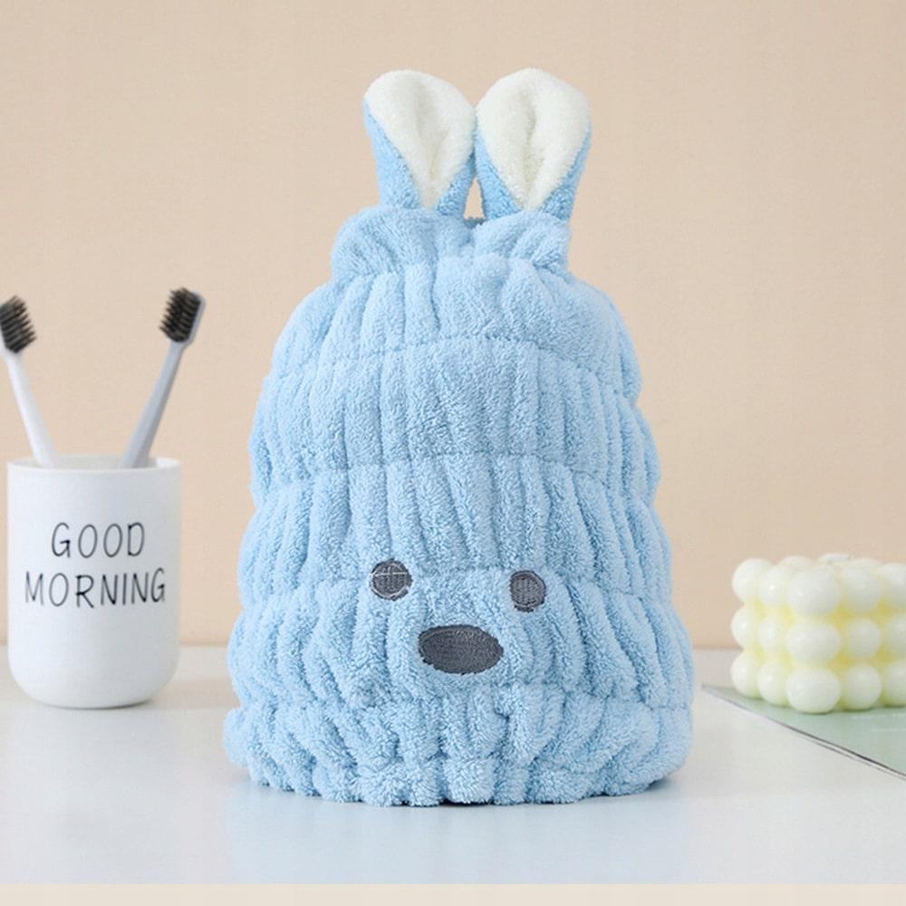 Turban towel cap FOR drying hair microfiber TEDDY BEAR universal (blue)