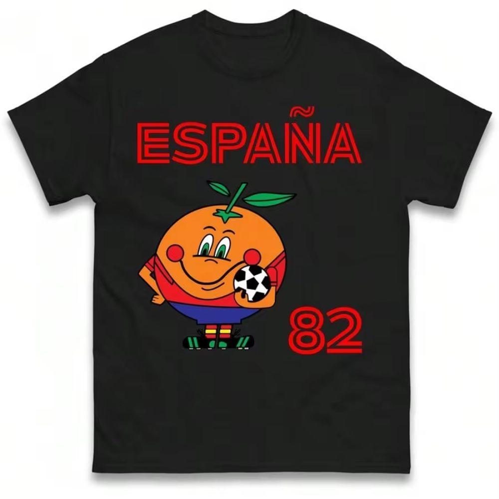 Maglietta Grafica Arancione Mascotte Calcio Spagna 82 Retrò Per i Tifosi