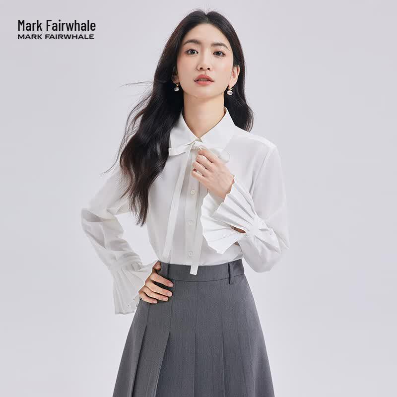MARK FAIRWHALE Women s Bow-knot Long Sleeve Shirt L