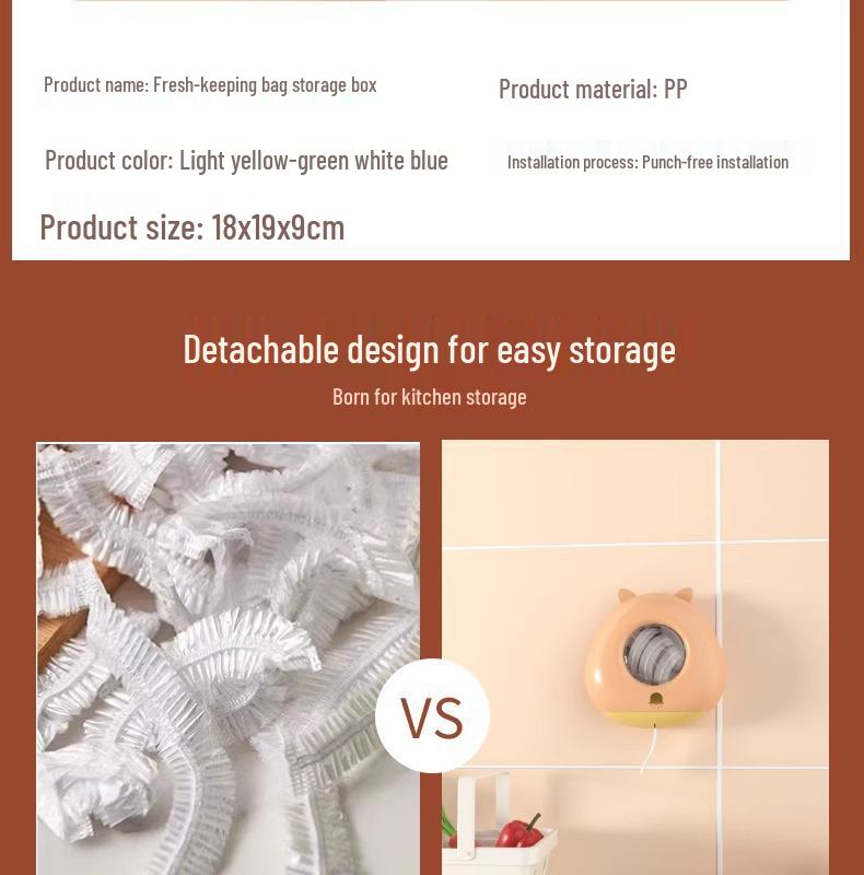 Wall-Mounted Cling Film Dispenser: Food-Grade Storage Box with Pull-Out Sleeve for Disposable Film Bags