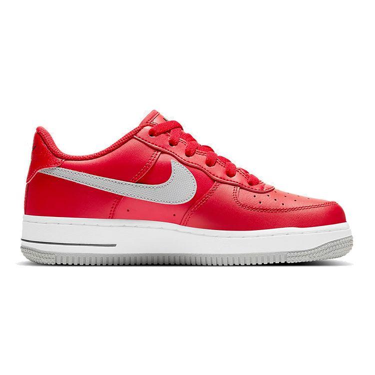 Nike Air Force 1 Low GS University Red Barnesneakers Svart Hvit Lys-Røyk-Grå DJ4617-600
