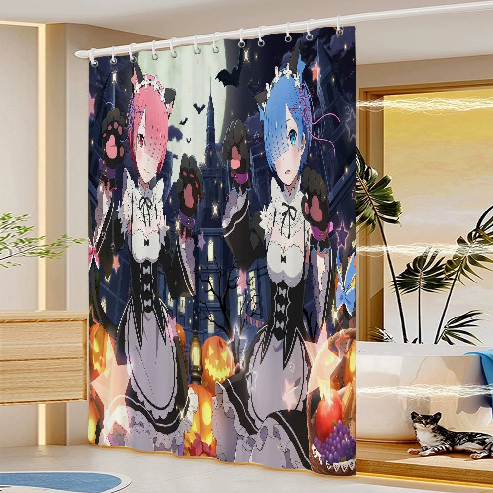 Rideau de douche blanc Rem Re Zero Anime pour le jeu, Rideau de douche décoratif pour salle de bain, Rideau de douche imperméable avec crochets