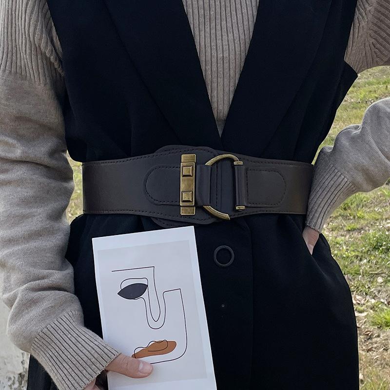 Centură Detașabilă din Piele PU, Elegantă, cu Cataramă cu Ac, Bandă Lată pentru Talie, Curea Vintage pentru Palton, Rochie, Femei