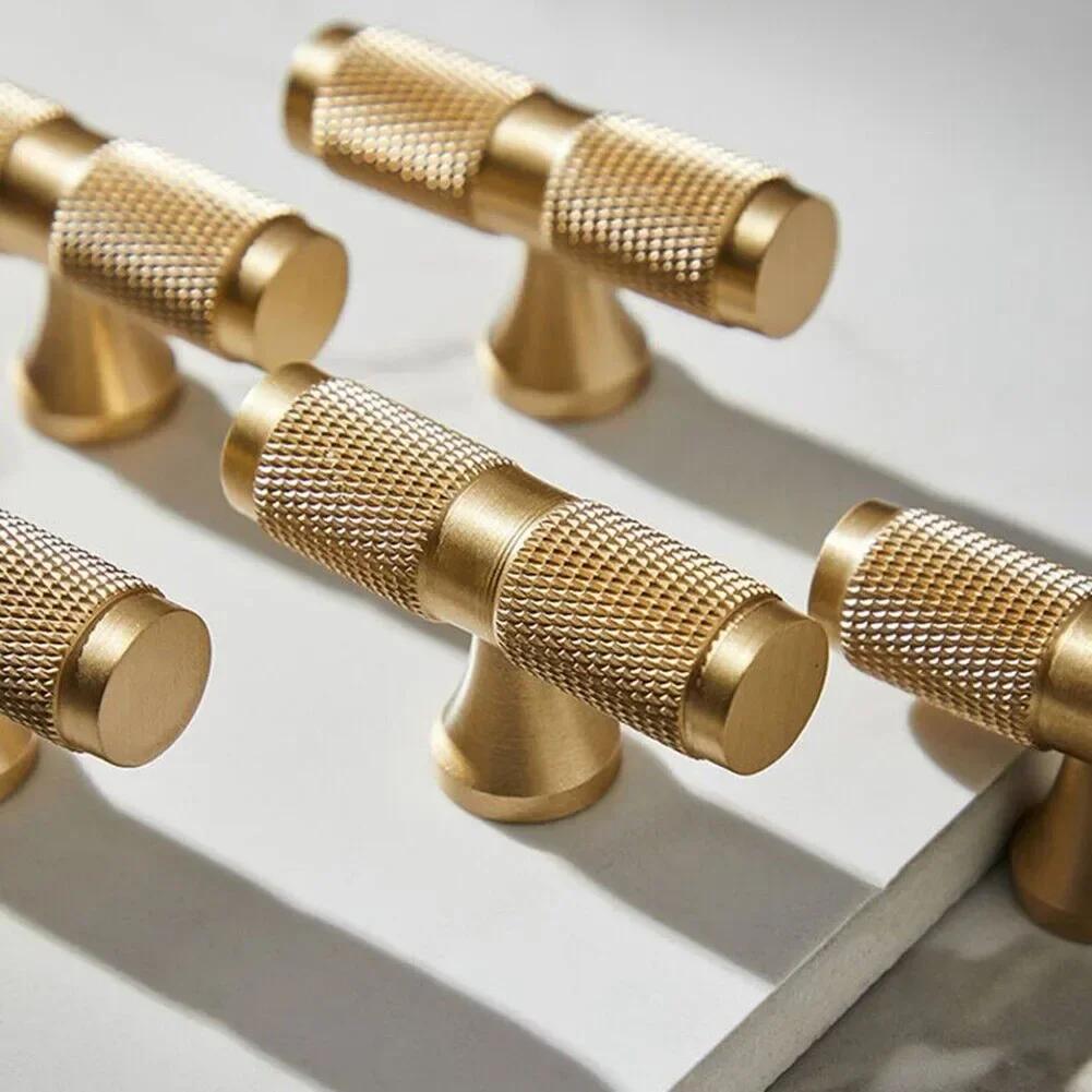 Cabinet Handles Drawers Knobs Kitchen Cupboards Pulls Wardrobe Gold Knurled Handle Furniture Closet Door Pulls Hardware