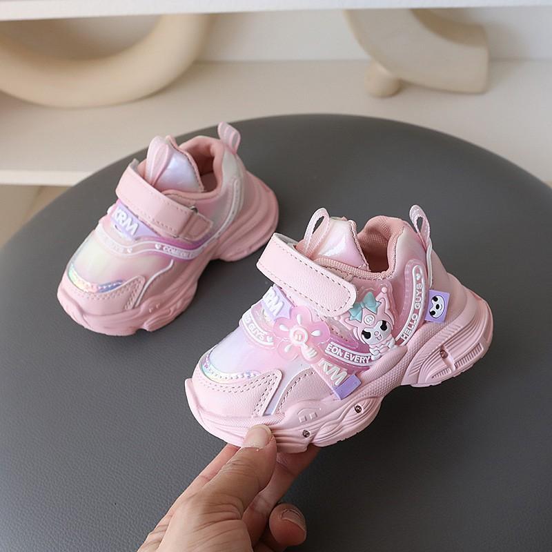 Glowing Kids Sneakers Girls Boys Soft Rubber Sole Anti-Slip Cartoon Princess Shoes With Closure