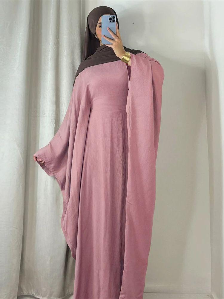 Ramadan Eid Weiche Crepe Khimar Batwing Abaya Dubai Islam Muslim Modest Afrikanische Kleider für Frauen Kaftan Kebaya Robe Femme Musulma