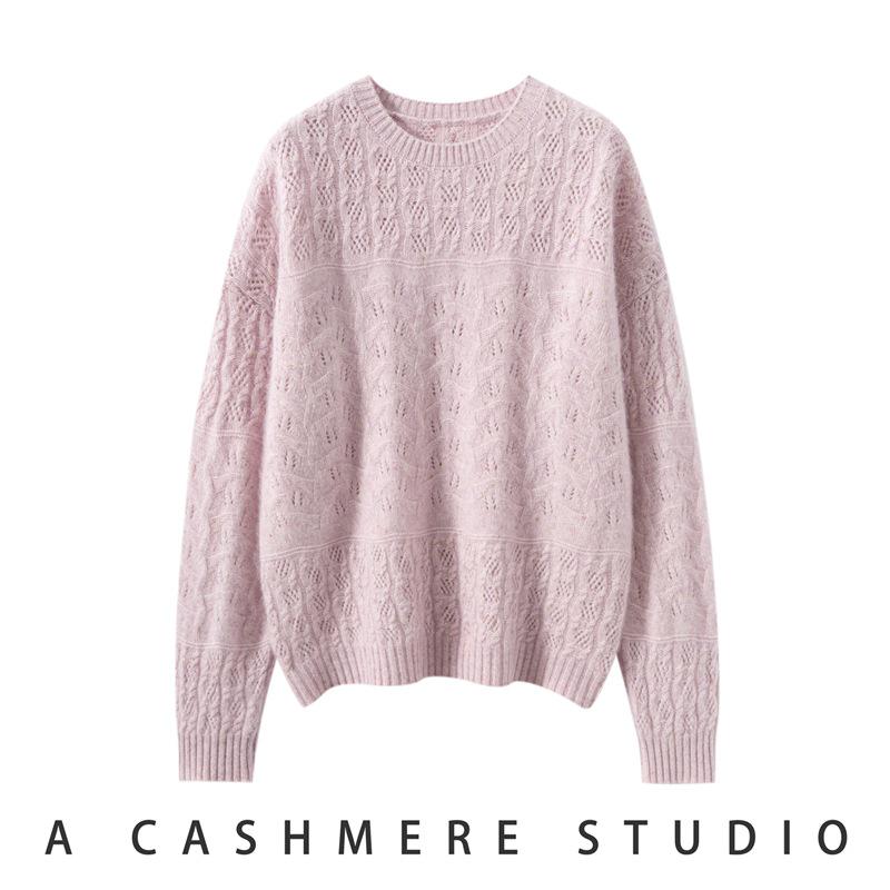 Women's 2025 Autumn/Winter Round Neck Jacquard Loose Fit Pullover Sweater