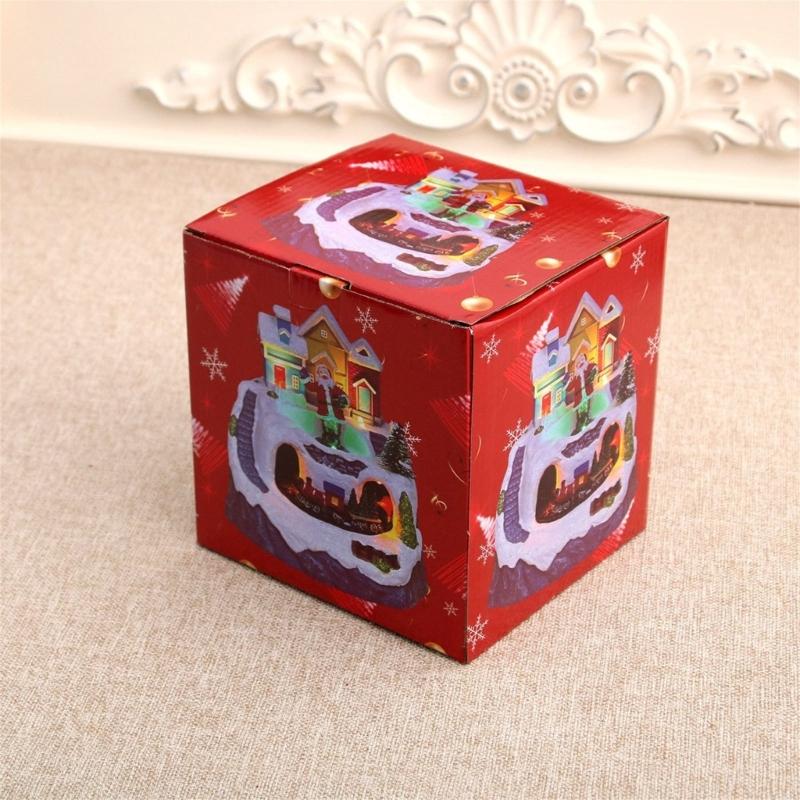 LED Light Christmas Village Scene with Santa/Tree Musical Lighted Christmas Collection Figurines for Home Decors