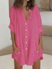 Cotton & Linen Row Button Plus Size Women's Mid-Length Short-Sleeve Loose Shirt
