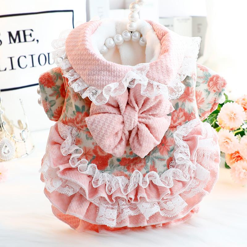 

2025 New Dog Clothes Winter Pet Apparel Cat Puppy Dress Yorkshire Pomeranian Maltese Bichon Poodle Dog Clothing Thick Warm Coat XS（old） розовый