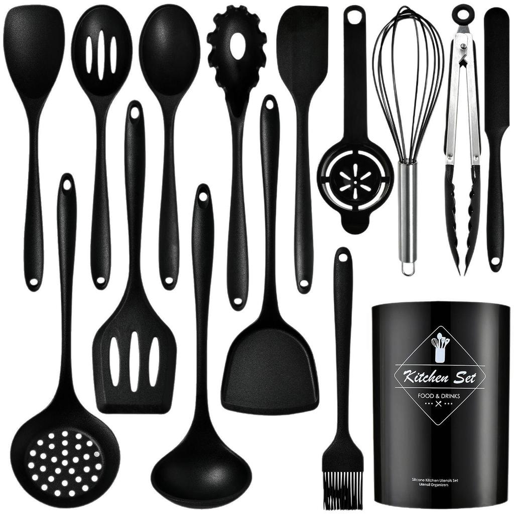Non-Slip Silicone Cooking Set: High-Temp Resistant Soup Ladle, Stir-Fry Spatula, and Pot Spoon
