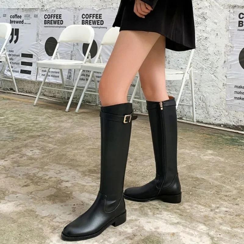 Fashion Black Elegant with Low Heels Shoes for Woman Long Brown Women's Boots Winter Knee High Shaft Stylish Lastest Price Goth