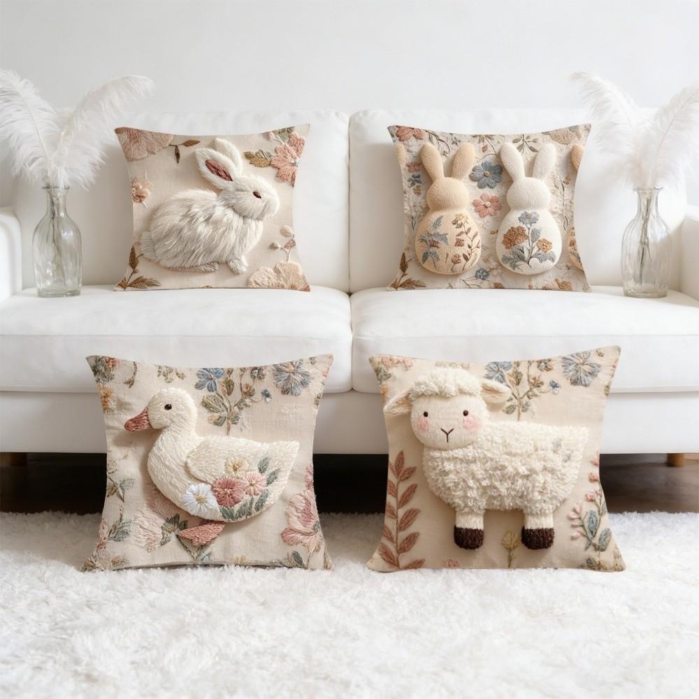 Cartoon Easter Pillow Cover 2D Flat Animal Print Bunny Cushion Cover Wear-resistant Comfortable Pillow Towel Living Room