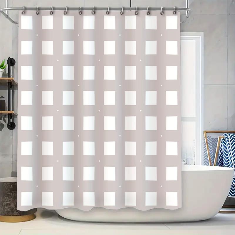 

Modern Rectangular Pattern Shower Curtains For Bathroom Decor Luxury Waterproof Fabric Shower Panels In White With Silver Accent W60H190(CM)-1 Pcs