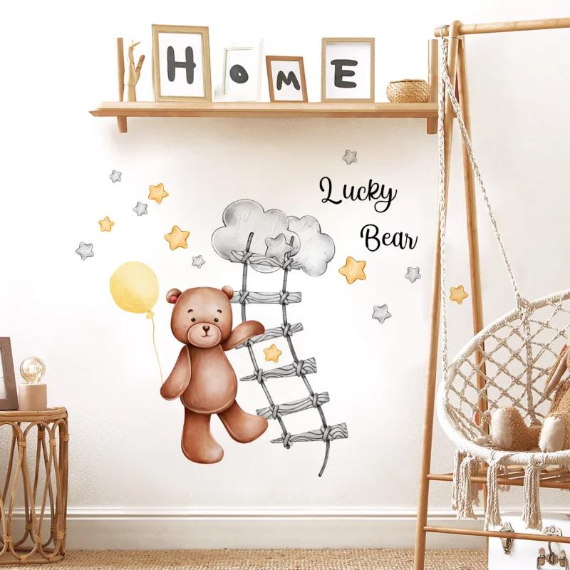 Samolepka na zeď Kreslený medvěd Mrak Žebřík Hvězda Anglická samolepka na zeď Dekorace do dětského pokoje Nálepka Pegatinas De Pared