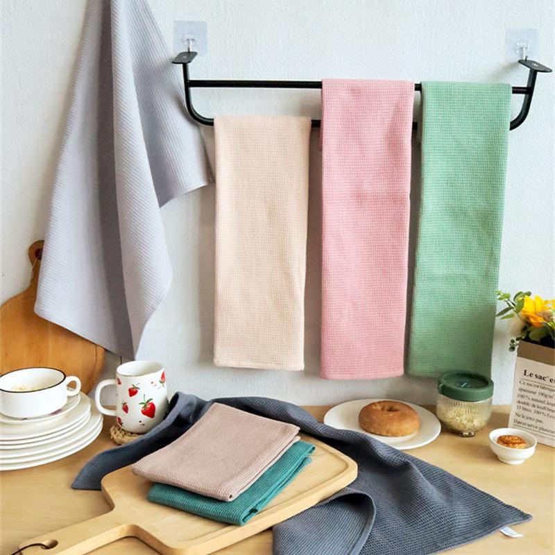 4Pcs/Set 45x65cm Large Solid Color Waffle Cotton Tea Towel Set Kitchen Table Dinner Napkin Dish Washing Cleaning Cloth