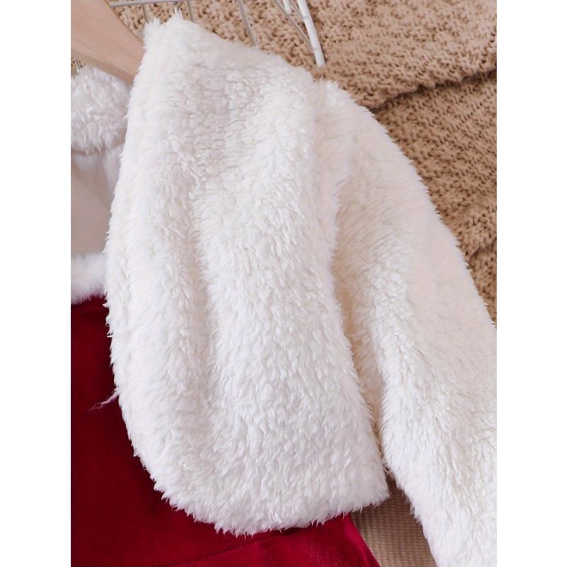 Girls' New Autumn and Winter Christmas Fashion Set Plush Jacket + Velvet Strap Skirt Two-piece, Perfect for Outdoor
