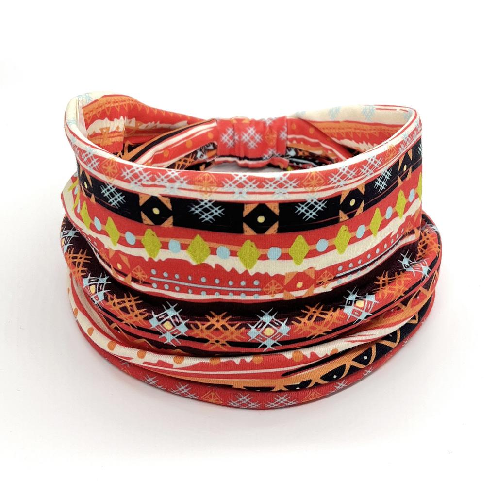 European American Women's Cloth Hair Band African Print Pattern Wide Edge Elastic Knot Sports Yoga Headband