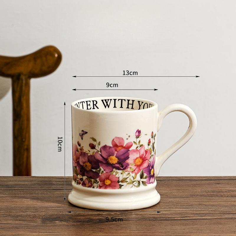 Taza Retro Original Hogar Cerámica Taza de Agua Oficina Gran Capacidad Creativa Taza de Pareja Floral Souvenir