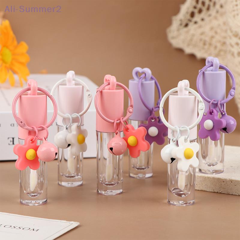 2,5 ml Rosa Herzförmige Lippenemaille-Tube mit Schlüsselanhänger und Pinselstab Lipgloss-Tube Leere Flasche Lippen-Glasurbehälter Make-up-Werkzeug