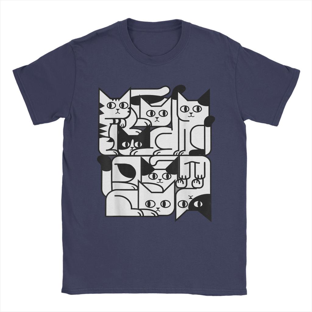 Animal Friends Apparel for Cat Enthusiasts Geometric Cat Silhouette T Shirts Short Sleeve Tshirt Summer Tees