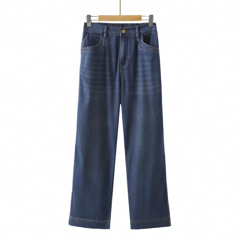 2026 Spring/Summer Plus Size Women s Tencel Denim Cropped Pants - Slimming, Elastic High Waist, Straight Leg. 2XL