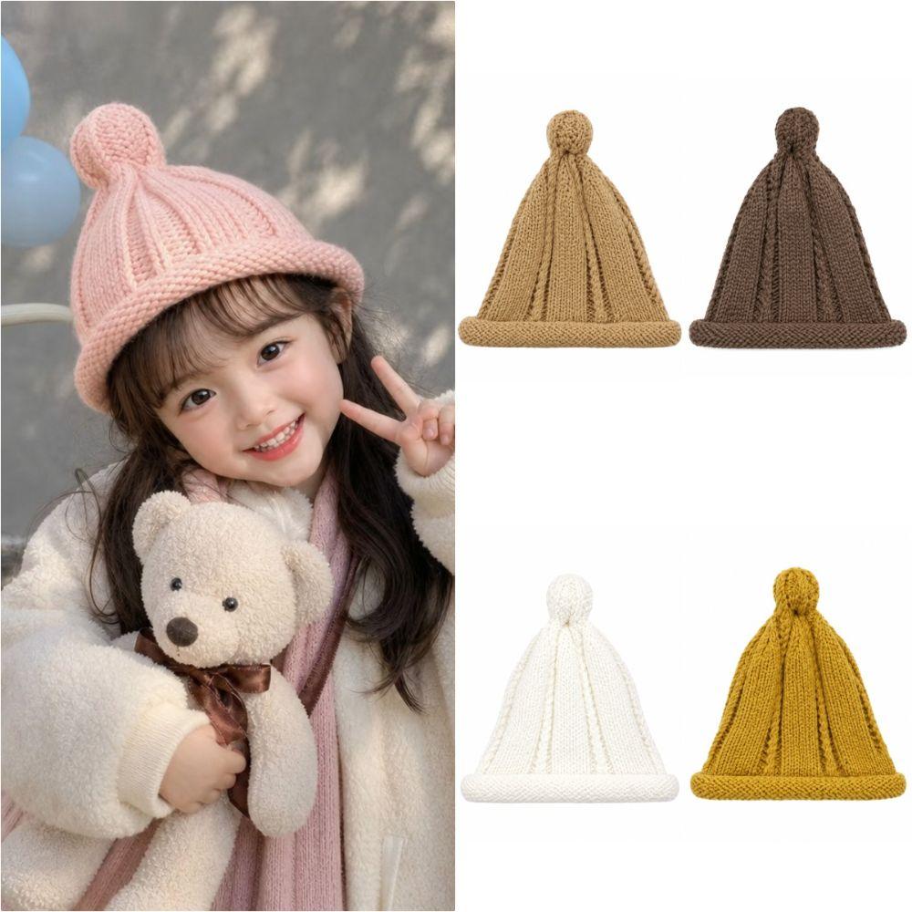 Solid Color Warm Knitted Hat Pointed Top Kids Pullover Hats Soft Baby Winter Cap Winter