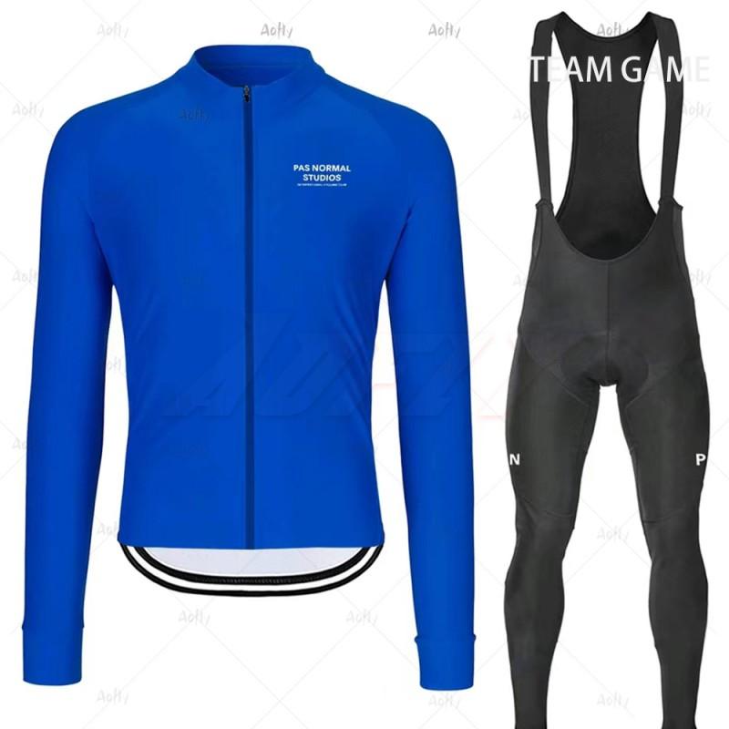 Mens Thermal Fleece Cycling Jersey Bib Tights Set Winter Long Sleeve Bike Riding Outfit