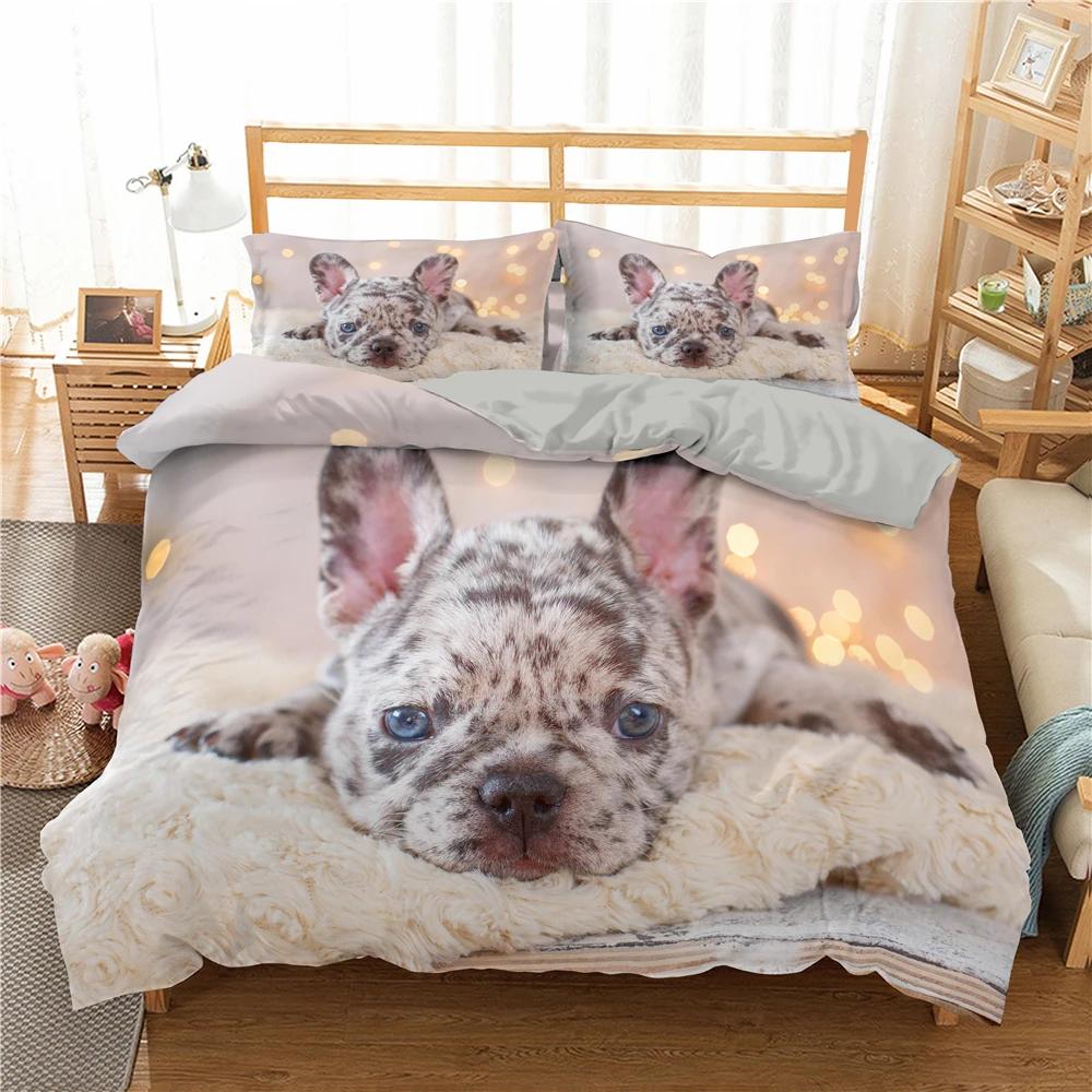 

Bulldog Bedding Set Pet Puppy Dog Duvet Cover Cartoon Animal Printed Comforter Cover King Queen 2/3Pcs Polyester Quilt Cover 70x133cm 2pcs