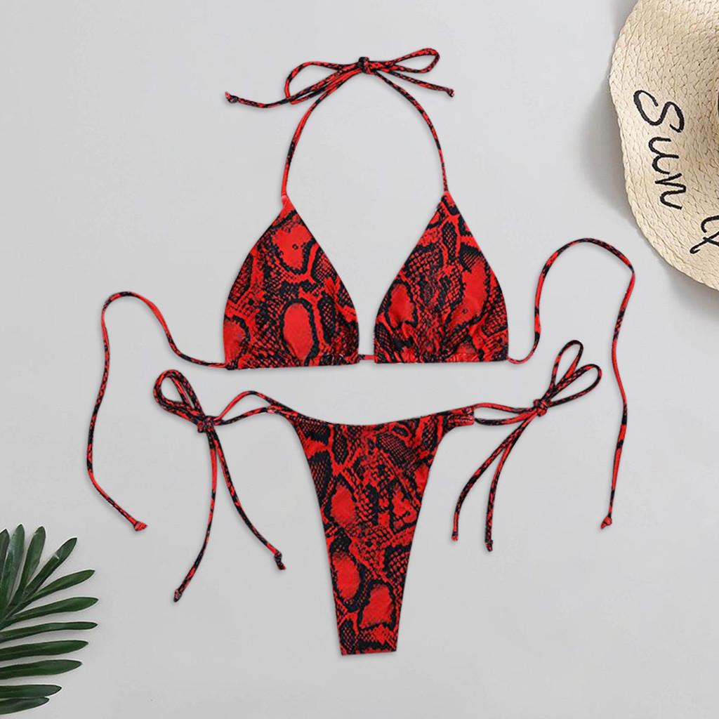 Costume da bagno due pezzi da donna con stampa sexy in pelle di serpente e sgambata alta