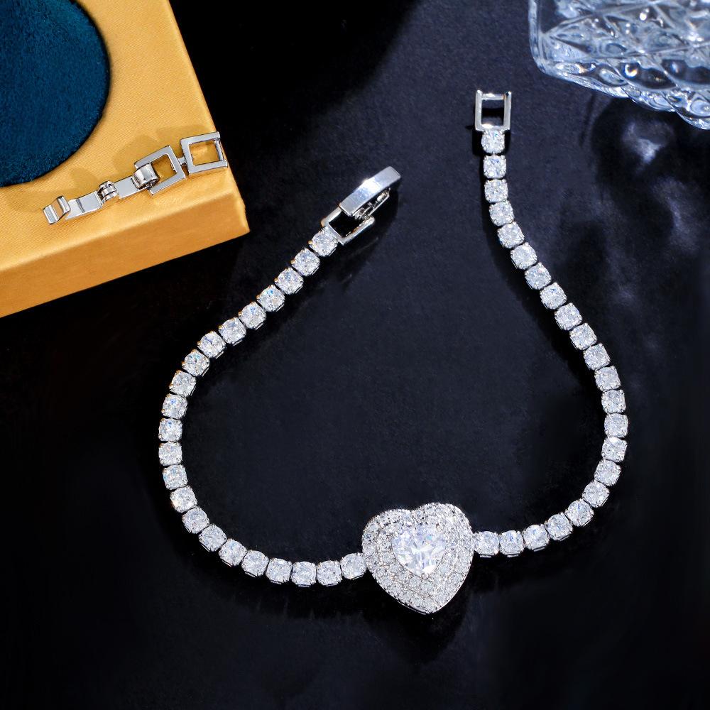 Light Luxury Full Diamond Heart Bracelet Design Micro-Inlaid Zircon Sapphire Jewelry
