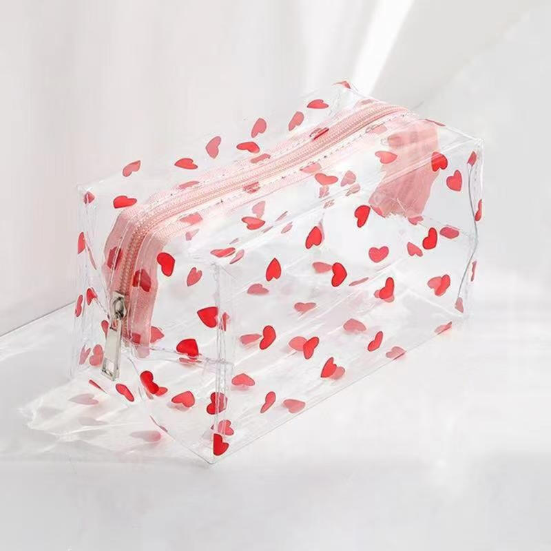 Bolsa de Cosméticos Impermeável de PVC com Estampa Floral de Bolinhas (4 cores)