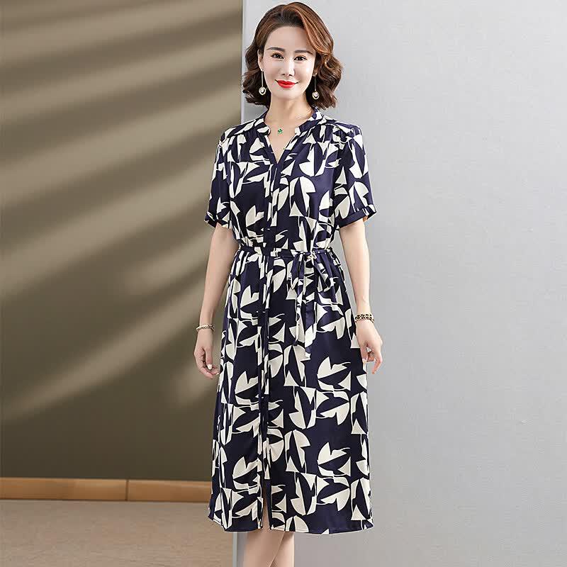 Women's Elegant Floral Print Round Neck Summer Dress