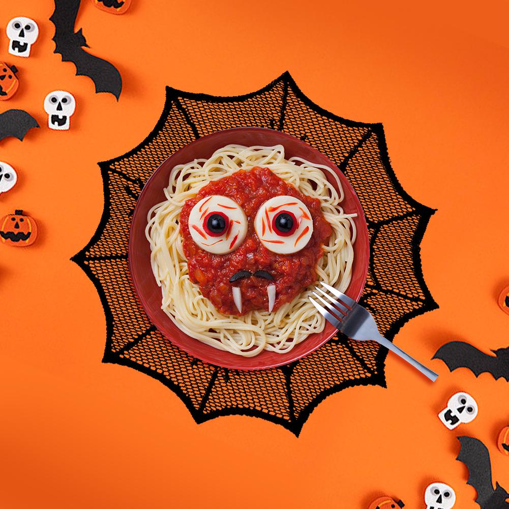Halloweenské prostírání s pavučinou, duté podložky pod sklenice s pavučinou, prostírání odolné proti teplu, halloweenské party dekorace