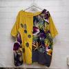 DIMANAF 2024 Verão Plus Size Mulheres Camisetas Estampa Floral Elegante Manga Patchwork Tops Tees Solto Casual Camisa de Linho 91688