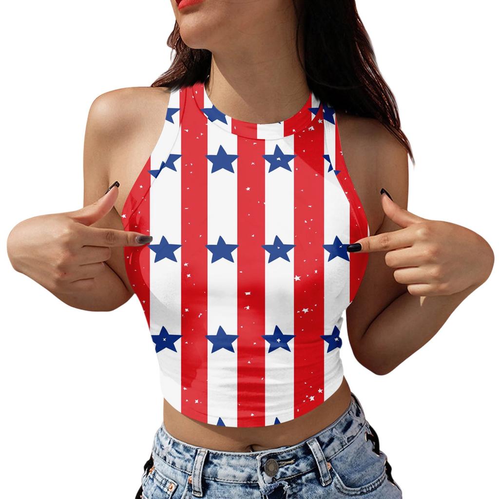 Damesmode Onafhankelijkheidsdag Print Mouwloze Tanktop