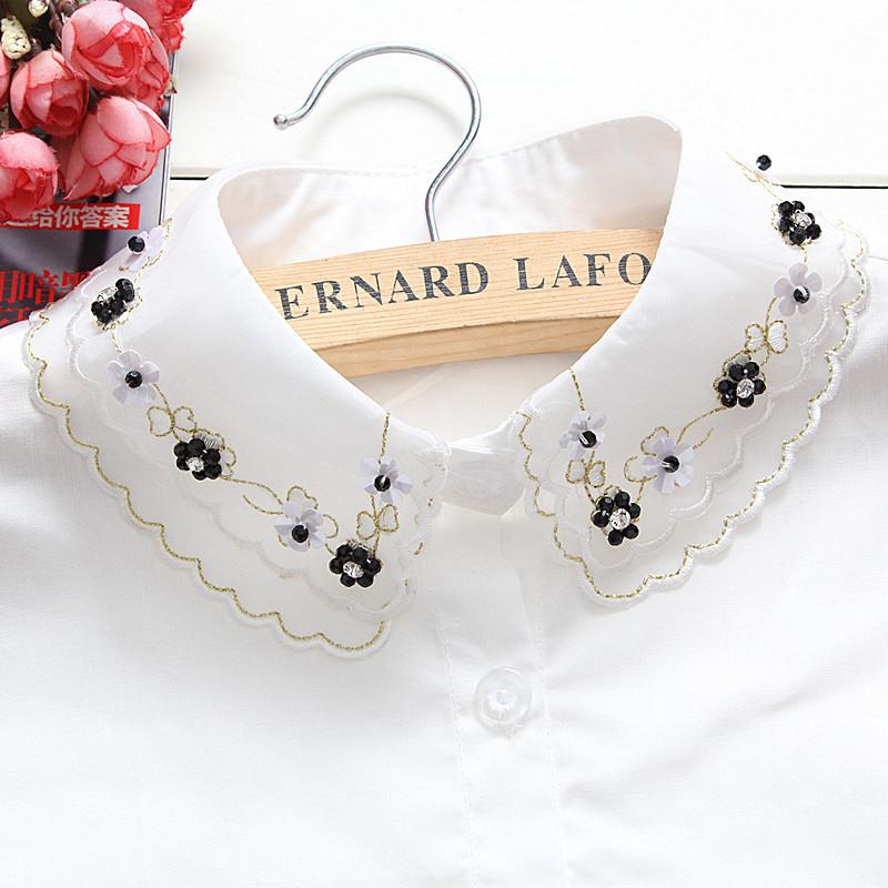 Dámská jarní, drahokamová bílá bavlněná košile falešný límec ozdobný límec límec