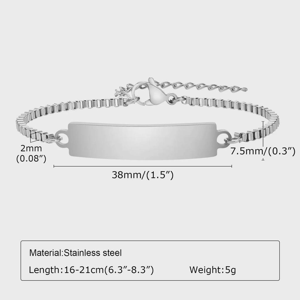 Engravable Gold Curved Box Chain Stainless Steel Women's & Children's Bracelet - BR-1540