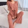 Frühling Herbst Damen Strickjacke Nachtwäsche Einfarbig V-Ausschnitt Y2k Pyjama Set Lässig Sexy Crop Tops und Lange Hosen Loungewear Nachtwäsche