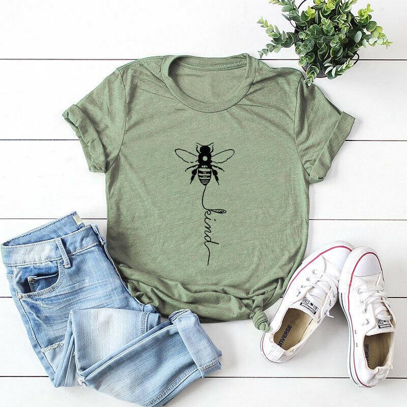 Women's Bee Printed Crew Neck T-shirts Featuring Soft Cotton Fabric For Comfort