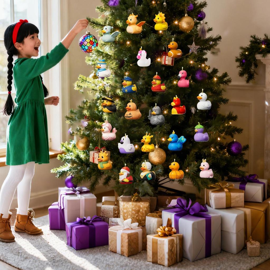 Duck Christmas Ornament Advent 2D Acrylic Ornament Decoration 24 Days Duck Pendant Countdown Calendar For Home Car Rearview