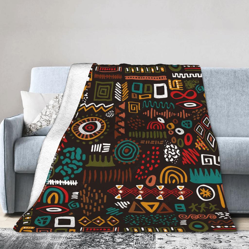 Colorful Traditional Ethnic Tribal Pattern  Blanket Cover Fleece  Ultra-Soft Throw Blanket for Bedroom Sofa Bedspread