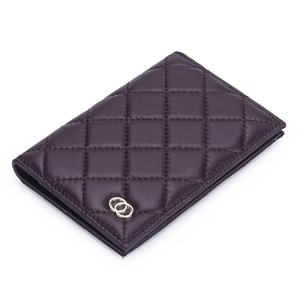 Chic Lambskin Diamond-Pattern Bi-Fold Passport & ID Wallet