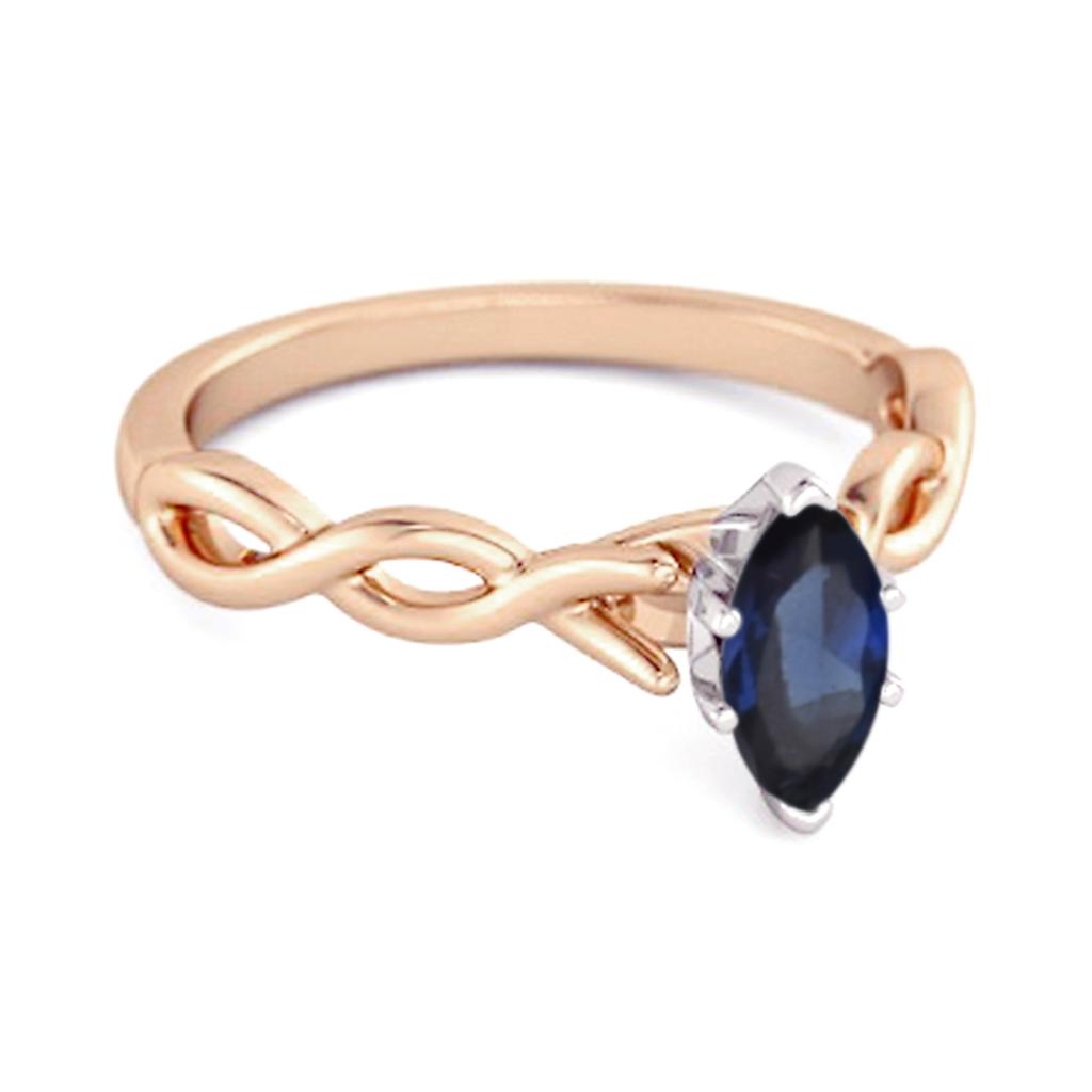 Blauer Saphir Marquise Ring - 925 Sterlingsilber Roségold Vermeil