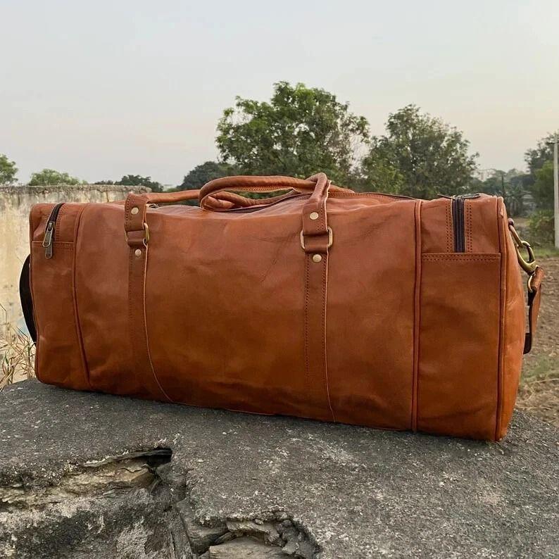 Genuine Leather 'Vintage Gym Weekend Bag Travel Duffle Overnight Luggage Men'