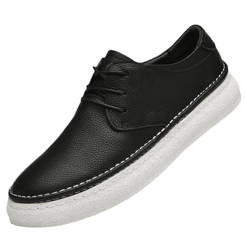 Autumn and Winter First Layer Cowhide White Shoes Men's Large Size Board Shoes Versatile Men's Shoes Rubber Non-slip Sole