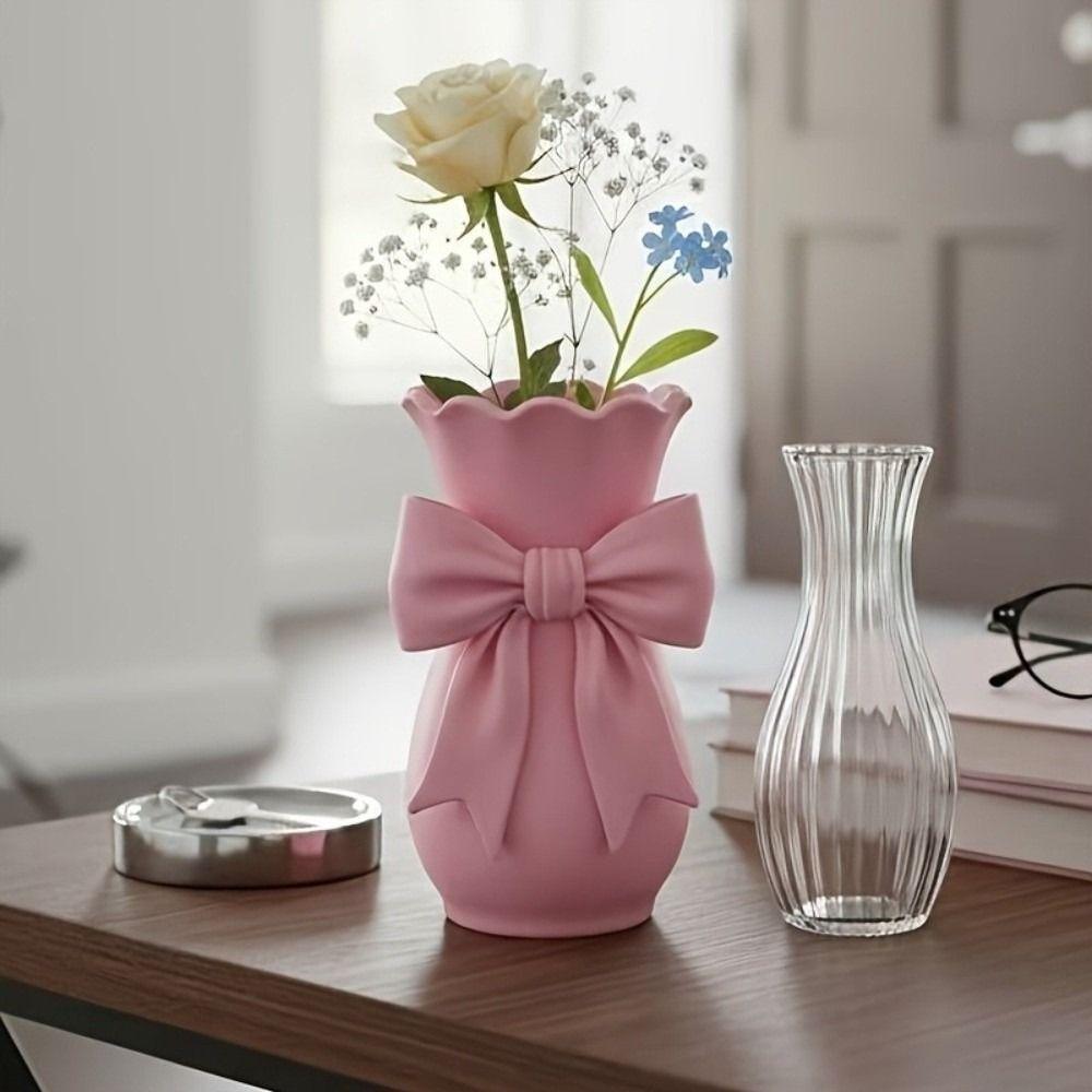 Twisted Design Pink Bow Flower Vases 3D Printed Decorative Vase Office Tabletop Ornaments