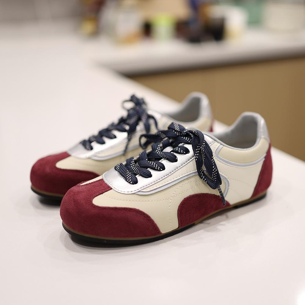 

Gu Yun retro color matching leather ballet style moral training shoes women s 2025 spring and autumn soft-soled sports shoes light casual board shoes 40 червоний