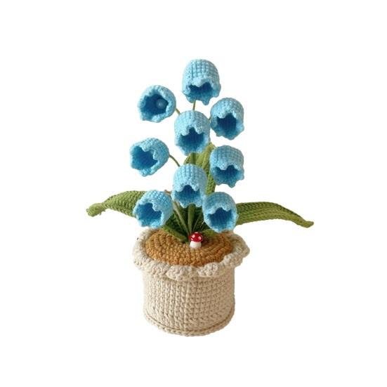 Crocheted Potted Bell Flower Decoration Handmade Knitting Floral Ornament Artificial Hand Woven Flower Home Office Table