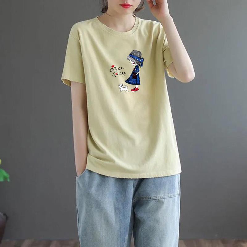 Plus Size Women's Short Sleeve T-Shirt Summer Loose Tshirts Oversized Casual Korean Style Printed Tops